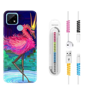 Realme C11 C21 C21Y C25Y C11 2021 Kılıf Kablo Koruma Spiral Silikon Queen Flamingo 1748