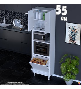 Eliusta Asel 55 cm Fırın Uyumlu Sepetli Çok Amaçlı Dolap Banyo Kirli Çamaşır Oyuncak Dolabı Beyaz 55x213x32