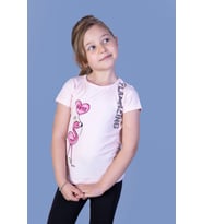 Toontoy Kız Çocuk Flamingo Desenli Taş İşlemeli Baskılı Tişört (Pudra)