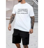 Unisex California Baskılı Şort Takım (Beyaz)
