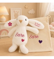 Bebeğinize Özel İsimli Bunny Uyku Arkadaşı BEYAZ(Kese Çanta Hediyeli)