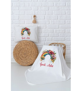 Pia Baby Premium %100 Pamuk Çift Kat Penye Battaniye ve Yastık Kılıfı Yenidoğan Kız Bebek Hediyesi 5066-10 (Ekru)