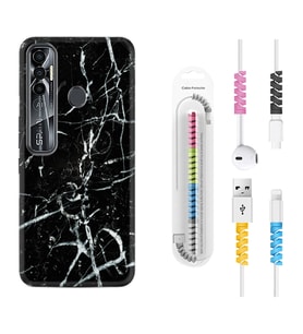 Tecno Spark 6 6 Go 8C 8 Pro 7 7 Pro Kılıf Kablo Koruma Spiral Silikon Black Marble 3 1382