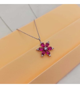 Gümüş Taşlı Kolye Papatya Model 925 Ayar (Karışık)