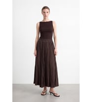 Kadın Beli Lastikli Krinkil Dokulu Maxi Şifon Etek Y26-18302-Kahve