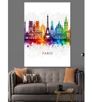 Suluboya Tarzında Renkli Paris Dekoratif Kanvas - Mdf Ahşap Tablo