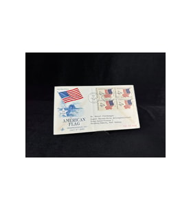 4th July 1960 FDC İlk Gün Zarfı 50 yıldız Amerikan Bayraklı dörtlü Block Pullu Air Mail Uçak Postas