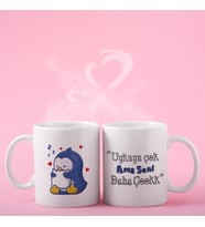 Uykuyu Çok Ama Seni Daha Çookk Baskılı Penguen Porselen Kahve / Çay Bardağı