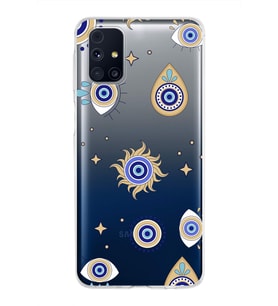 PrintiFy Samsung Galaxy M31s ile Uyumlu 1mm Slim Fit Nazar Boncuğu 5 Baskılı Şeffaf  Kılıf