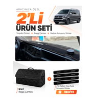 e-biz VOLKSWAGEN TRANSPORTER T7 (2021-2024) Uyumlu Torpido Örtüsü + Deri Çanta - Siyah - VW029