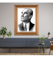 Altın Varaklı Çerçeveli Paspartulu Atatürk Tablo TR1418 (Gold)