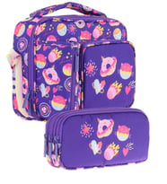Kaukko Kids Kız Çocuk Mor Şekerlemeler Üç Bölmeli Thermo Beslenme Çantası ve Kalemlik Seti (L7216+L8216)