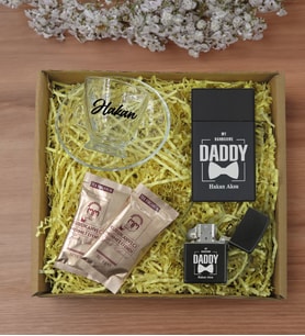 BK Gift Kişiye Özel İsimli DTF Baba Temalı Cam Kahve Fincanı & Türk Kahvesi & Sigara Kutusu & Çakmak Hediye Seti-5, Babaya Hediye, Babalar Günü Hediyeleri
