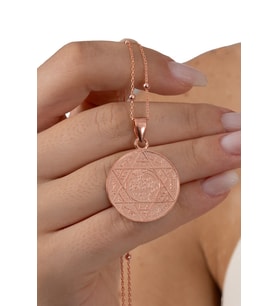 925 ayar gümüş kolye rose top top zincirli Hz. Süleyman mührü kolye SGTL13136ROSE