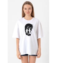 Erased Anime Black White Silhoette Beyaz Kadın Oversize Tshirt