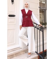 V Yaka Yelekli Takım Bordo 19254