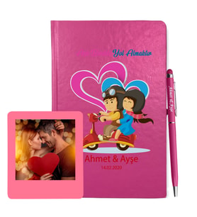 Sevgililer Gününe Özel Pembe Defter Kalem & Instagram Çerçeve Hediye Seti 17