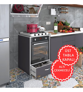 Kenzlife ankastre modülü kabini argon gri fırın ocak dolabı çekmeceli sabit tabla (Karışık)