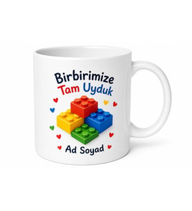 Birbirimize Tam Uyduk Renkli Bloklar Ve Kalpler Çift Kupası Hediye