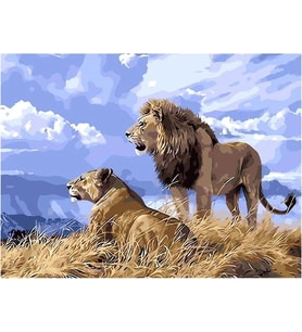 Aslan Sürüsü Sayılarla Boyama Seti 40x50 cm (Tuvale Gerili)