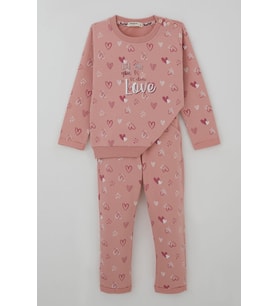 Breeze Kız Bebek Eşofman Takımı Kalp Desenli 9 Ay-3 Yaş, Gülkurusu