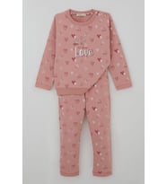Breeze Kız Bebek Eşofman Takımı Kalp Desenli 9 Ay-3 Yaş, Gülkurusu