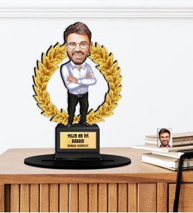 Kişiye Özel Karikatürlü Babalar Günü Hediyesi Ahşap Oscar - Masaüstü Biblo
