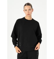 Maraton Oversize Kadın Bisiklet Yaka Siyah Sweatshirt