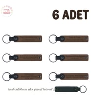 Açık Kahve & Lacivert, Evlilik Yıldönümü Hediyesi, İsme Özel, 6'lı Hatıra Deri Anahtarlık Set