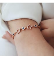 Sıralı Yıldız ve Mavi Boncuklu 925 Ayar Gümüş Bileklik