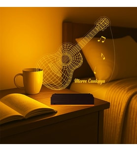 Luvivia Gitar Gitarist Müzisyen Hediyesi Kişiye Özel 3D Lamba - Masa Gece Lambası
