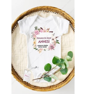 Dünyanın En Güzel Annesi Anneler Günü Özel Tasarım Bebek Zıbın Pamuklu Çıtçıtlı Body