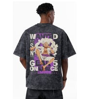 Wanted Monkey D. Luffy Gear 5 One Piece Anime Baskılı Unisex Oversize Eskitme Yıkamalı Tişört