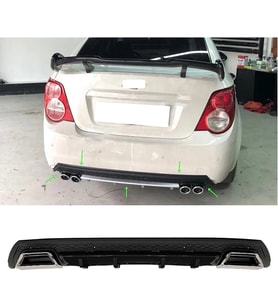 Chevrolet Aveo Sedan Siyah Difüzör Çiftli Kare Egzoz Görünümlü D Tip Difizör 2012 - 2016
