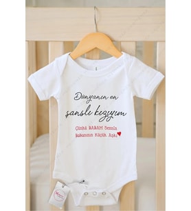 Dünyanın en şanslı kızıyım Özel Tasarım Bebek Zıbın Pamuklu Çıtçıtlı Body
