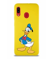 Samsung Galaxy A30 Soft Premier Kapak Donald Duck-C Tasarımlı Silikon Kılıf - Sarı (Şeffaf)