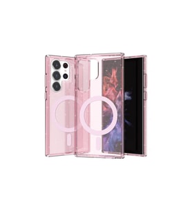 Samsung Galaxy S23 Ultra Uyumlu Kılıf M-safe Şarj Özellikli Parlayan Simli Saydam Renkli Zore Allstar Kapak (Pembe)