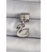 316L Çelik Gümüş Renk Sallantı Beyaz Kuğu Model Nomination Charm