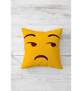 Üzgün Emoji Çift Tarafı Baskılı Gizli Fermuarlı Yastık Kılıfı Kırlent Koltuk Yastık Kılıfı (Beyaz-Sarı)