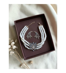 Hayat Ağacı Figür Choker İnci Kolye ve Küpe Seti