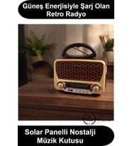 #NostaljiMüzikKutusu Solar Panelli Şarjlı Bluetooth Hoparlör Retro Radyo FM AM SW USB TF Kart AUX Gi