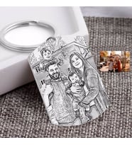 BK Gift Kişiye Özel Tam Boy Karakalem Aile Pleksi Anahtarlık-2 (Beyaz)