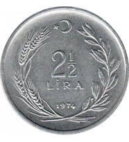 Madeni 2.5 Lira 1974 yılı Koleksiyon para