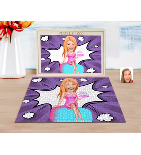 BK Gift Kişiye Özel Kadın Doğum Günü Karikatürlü 1000 Parça Profesyonel Puzzle-2