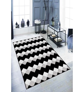 Siyah Zigzag Kaymaz Tabanlı Makinede Yıkanabilir Halı AR324 - 100 x 160 cm