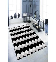 Siyah Zigzag Kaymaz Tabanlı Makinede Yıkanabilir Halı AR324 - 100 x 160 cm
