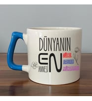 Dünyanın En Annesi Baskılı Mavi Kulplu D Kupa