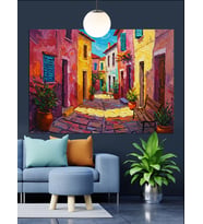 Canlı Renkli Sokak Manzarası Dekoratif Kanvas - Mdf Ahşap Tablo