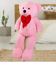 ÖZGÜNER 140 cm Kırmızı Papyonlu Ayıcık (Pembe)