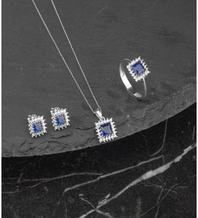 925 Ayar Gümüş Zirkon Taşlı Kare Set